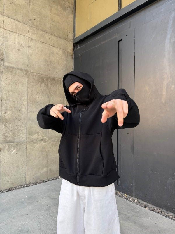 Anti Social Full-Zip Face Cover Hoodie - Oversized Streetwear Winter Edition