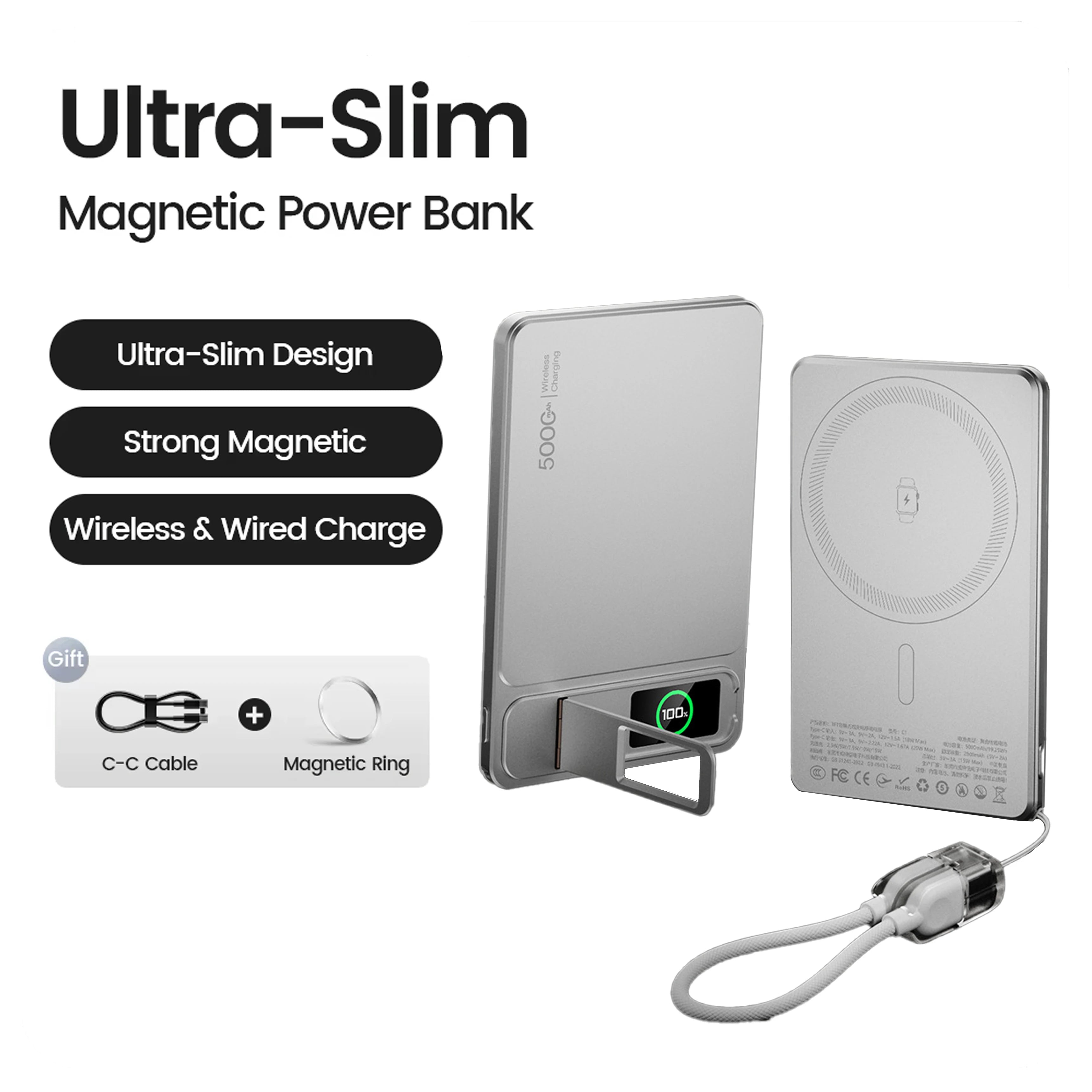 10000mAh Magnetic Powerbank 15W Wireless Power bank PD 20W Fast Charing External Battery For MagSafe iPhone 12-17 Pro Watch