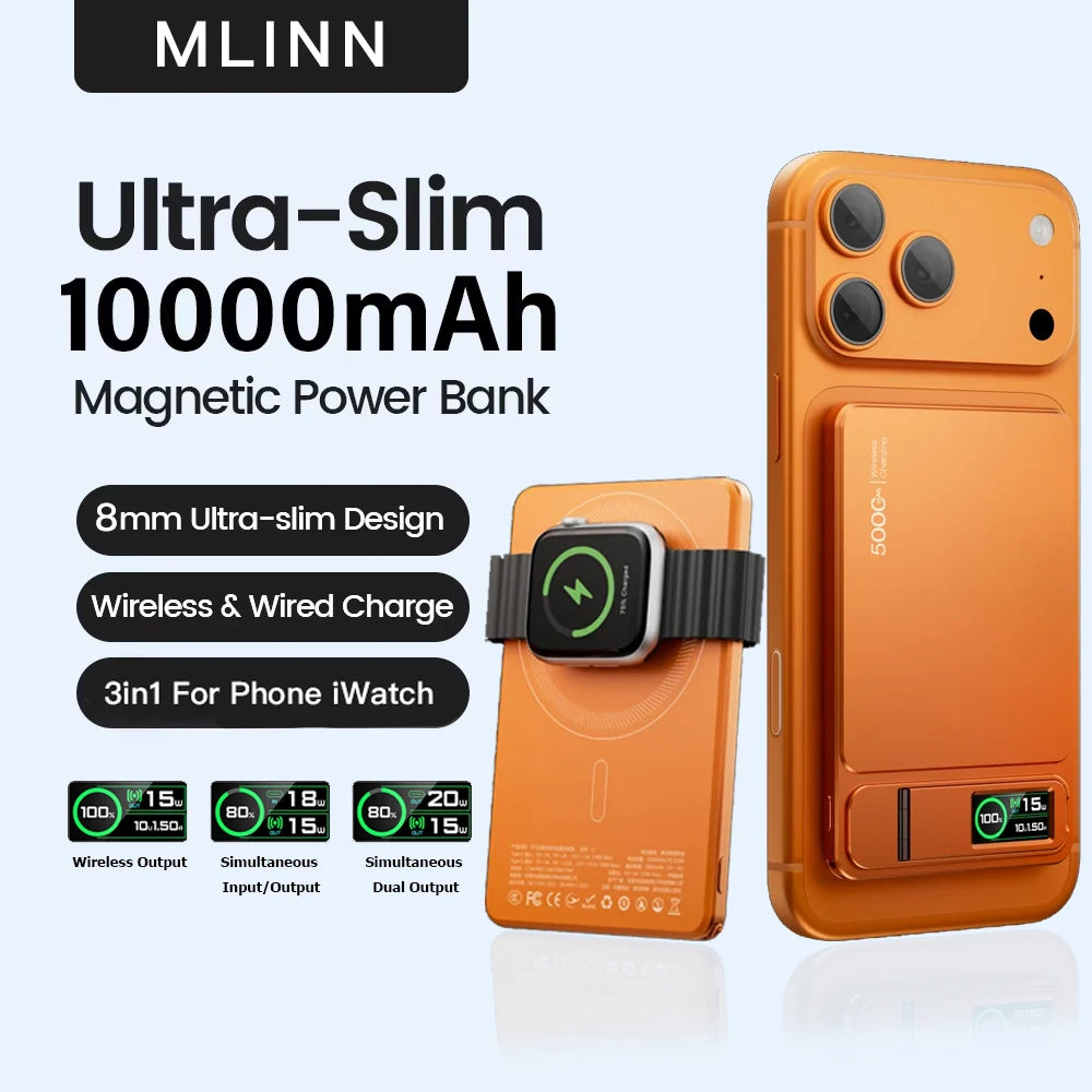 10000mAh Magnetic Powerbank 15W Wireless Power bank PD 20W Fast Charing External Battery For MagSafe iPhone 12-17 Pro Watch